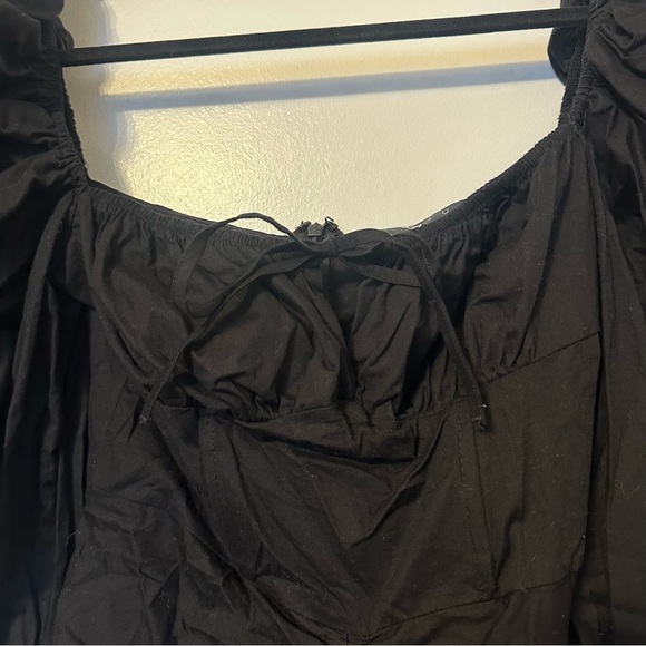 ASOS LUXE Black Puff Sleeve Ruched Mini Dress - Picture 5 of 7